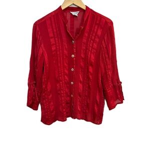 Citron Santa Monica Red‎ Silk Blouse Button Down Women’s Petite Large PL